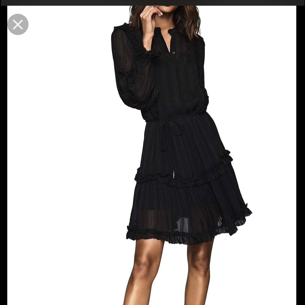 Brand New Gorgeous Reiss Justina Semi Sheer Ruffle Dress In Black. Size 0.